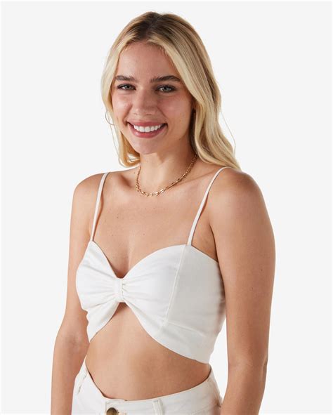 Riachuelo Top Cropped Feminino Laço Alça Fina Lastex Branco AK by