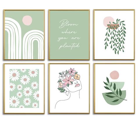 Buy Sage Green Wall Prints Aesthetic s,Cute Room Decor for Teen Girls ...