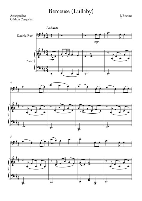 Berceuse Lullaby Arr Gildson Cerqueira By J Brahms Sheet Music