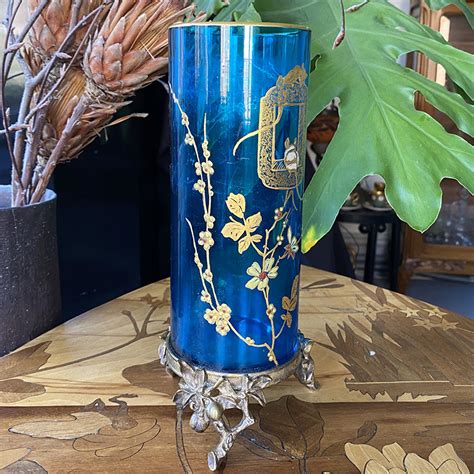 Baccarat Enamelled And Gilded Glass Vase With Bronze Feet