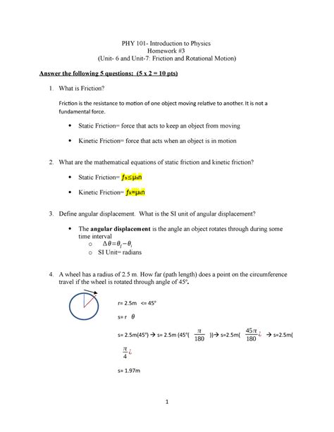 Hw 3 Physics 101 Phy 101 Introduction To Physics Homework Unit 6 And Unit 7 Friction