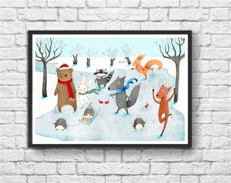 Ice Skating By Judith Loske Poster Canvas Wall Art Print Crowndiamon