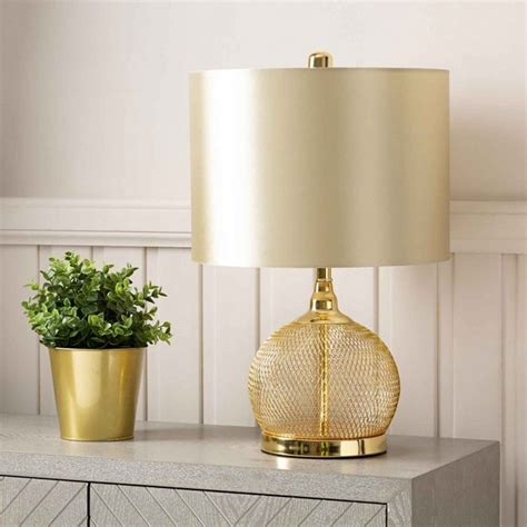 Gold Wire Mesh Table Lamp With Champagne Satin Shade Table Lamps