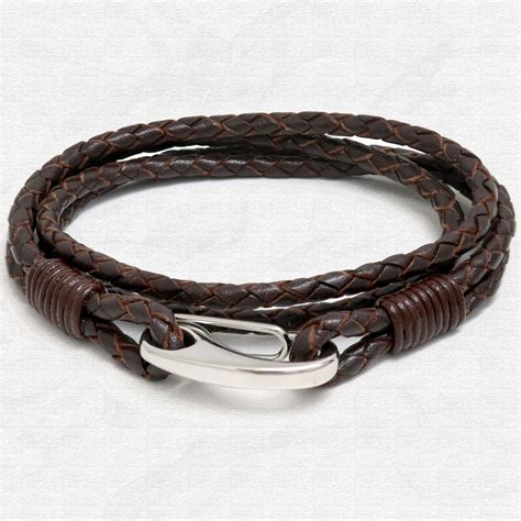 Men S Bracelets Mm Leather Bracelet Sterling Silver Clasp Dark Brown