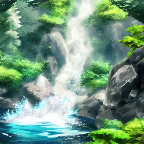 Waterfall In The Wild With Anime Character Floating Stable Diffusion