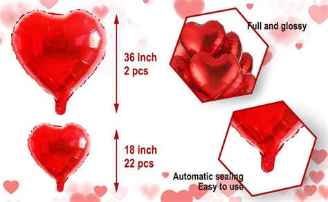 Amazon Red Heart Foil Balloons 2 PCS 36 Inch Heart Shape Foil