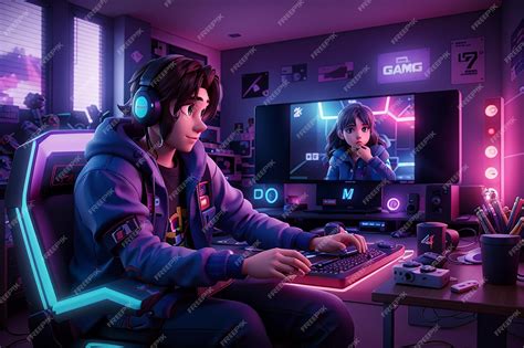 Premium AI Image | gaming aesthetic gamer playing game in the room ...