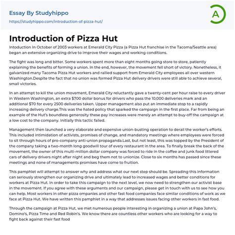 Introduction Of Pizza Hut Essay Example