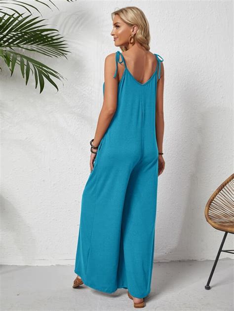 Tie Shoulder Hidden Pocket Wide Leg Cami Jumpsuit SHEIN USA