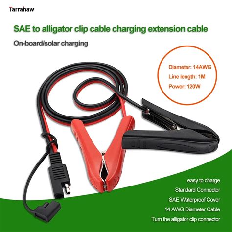 100CM 14AWG Alligator Crocodile Clip To Sae Connector Car Solar Power