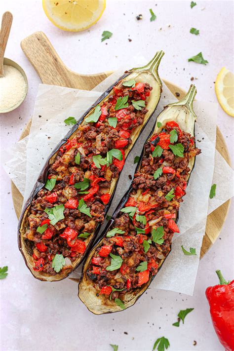 Gevulde Aubergine Met Vega Gehakt En Paprika Easy Culi