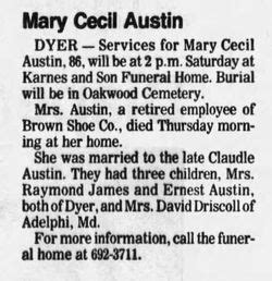 Mary Cecil Spitzer Austin Memorial Find A Grave