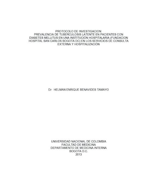 Pdf Prevalencia De Tuberculosis Latente Protocolo Para Bdigital Unal