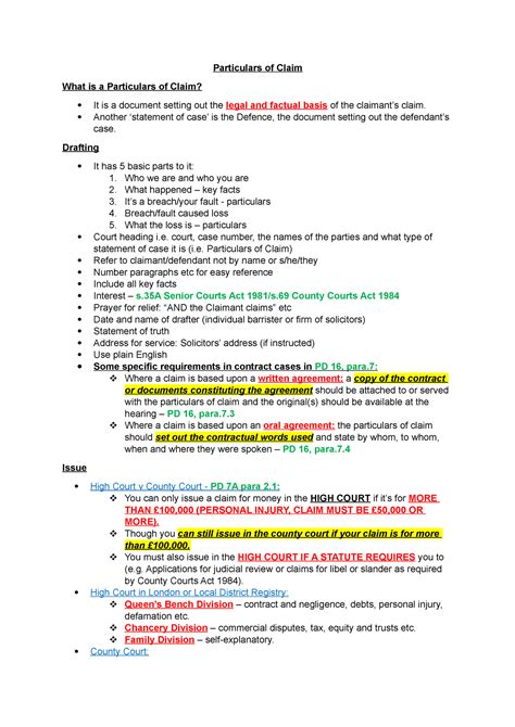 Lecture 3 Particulars Of Claim And Issue Of Service Particulars Of