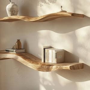 Wavy Shelf Live Edge Floating Shelves Solid Wood Wall Mount Bookshelf