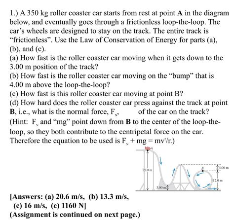 Solved A Kg Roller Coaster Car Starts From Rest At Chegg