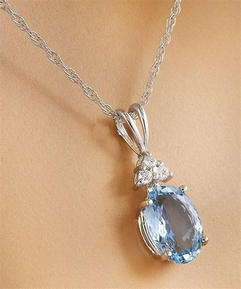 Aquamarine and Diamond Necklace With Pendant in 14k White Gold - Etsy