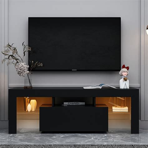 dealtops modern simple tv stand  led rgb lights  open glass