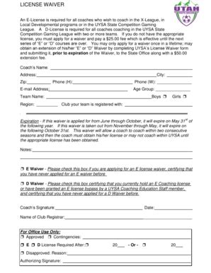 Fillable Online Uysa License Waiver Form Updated Pdf Utah