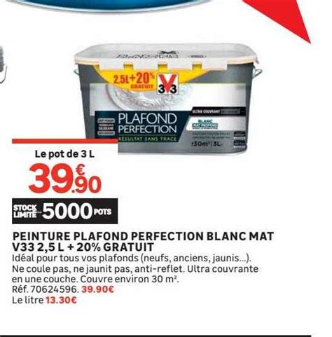 Promo Peinture Plafond Perfection Blanc Mat V33 25 L 20 Gratuit