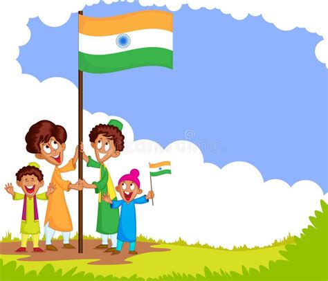 Indian Boy Hoisting Flag of India Stock Vector - Illustration of ...