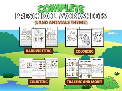 Complete Preschool Worksheets land Animals Theme Pre K Curriculum ...