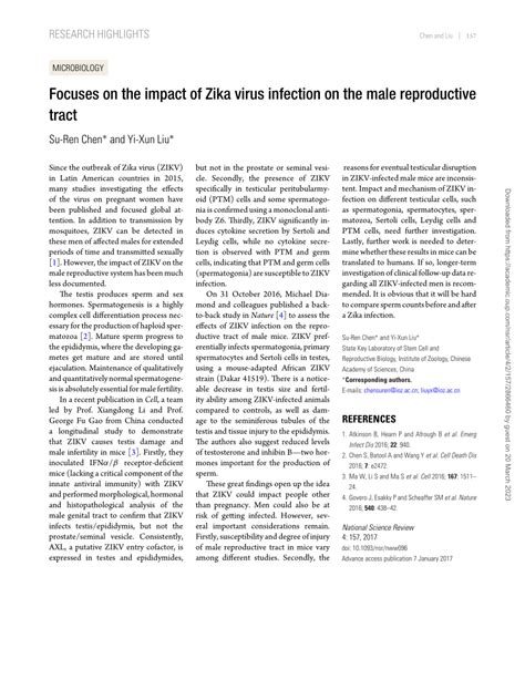 Pdf Focuses On Impact Of Zika Virus Infection On Male Reproductive Tract