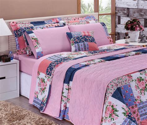 Cobre Leito Casal Queen Supreme Dupla Face Pe As Patchwork Rosa