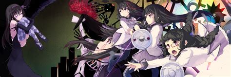 Akemi Homura Akuma Homura Black Hair Braids Dress Dualscreen Elbow Gloves Glasses Gloves