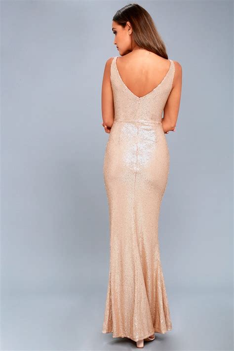 Lovely Matte Rose Gold Sequin Dress Sequin Maxi Dress