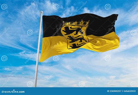 Top View Of Retro Flag Of Baden Wurttemberg State Lesser Arms With