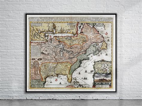 Beautiful Vintage Map of New France 1719 Old Map Print Vintage Wall Art ...