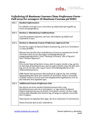 Fillable Online Sdsu Vejledning Business Courses Class Preference Form