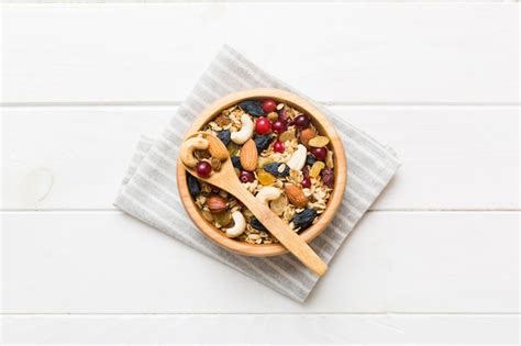 Cocinar Un Desayuno Saludable Granola Con Varias Frutas Secas Y Nueces