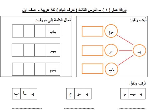 أوراق عمل رائعة لحرف الباء للغة العربية الصف الأول الفصل الأول ملتقى