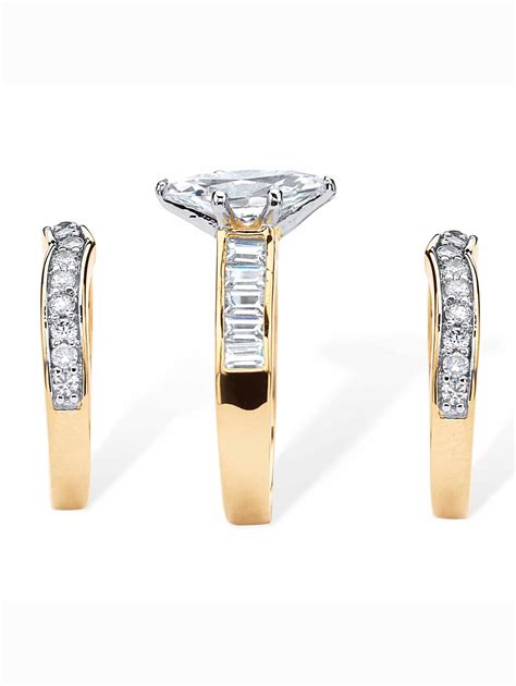 Palmbeach Jewelry 3 86 Tcw Marquise Cut Cubic Zirconia 3 Piece Bridal Set Gold Plated