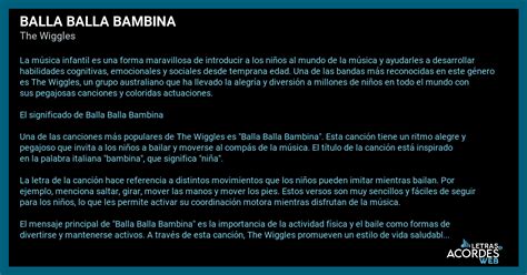 Significado De La Canción Balla Balla Bambina De The Wiggles