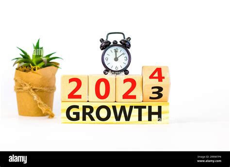 Planning 2024 Growth New Year Symbol Businessman Turns A Wooden Cube