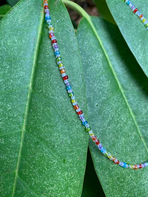 Clear And Rainbow Seed Bead Necklace Etsy