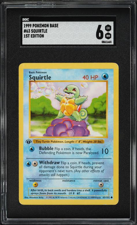 Pokemon Base Set Shadowless St Edition Squirtle Sgc Exmt