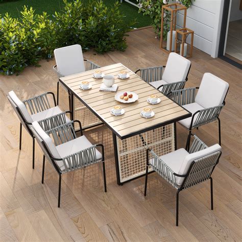 Dextrus 7 Piece Patio Outdoor Dining Set Wicker Patio Furniture Set Of