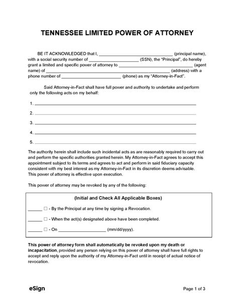 Free Tennessee Power Of Attorney Forms Pdf Word