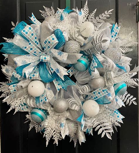 Snowflake Blue And White Winter Wreath Blue And White Christmas Wreath