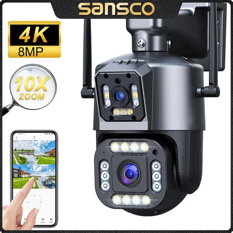 SANSCO 4K 8MP Dual Lens PTZ WIFI Camera Dual Screen 4MP HD Wireless