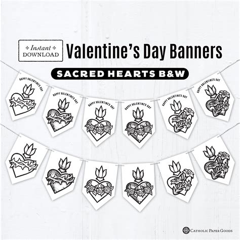 Sacred Hearts Coloring Page Valentine S Day Banners Printable Banners