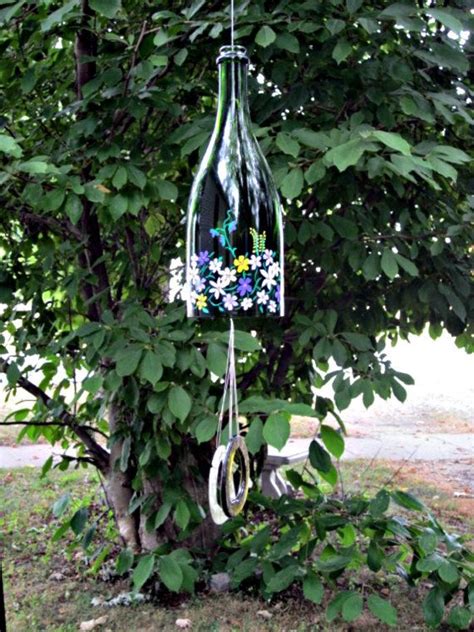 Wine Bottle Recycled Wind Chime Garden Flowers Etsy Wind Chimes