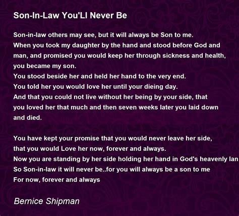 Son-In-Law You'Ll Never Be - Son-In-Law You'Ll Never Be Poem by Bernice Shipman