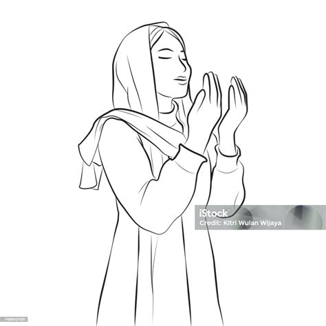 Religious Beautiful Muslim Girl Praying Stock Illustration Download