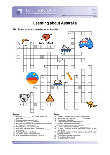 Arbeitsblatt Learning About Australia Lehrermaterial De