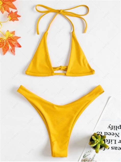 [4 Off] 2021 Halter Micro Bikini Set In Bright Yellow Zaful